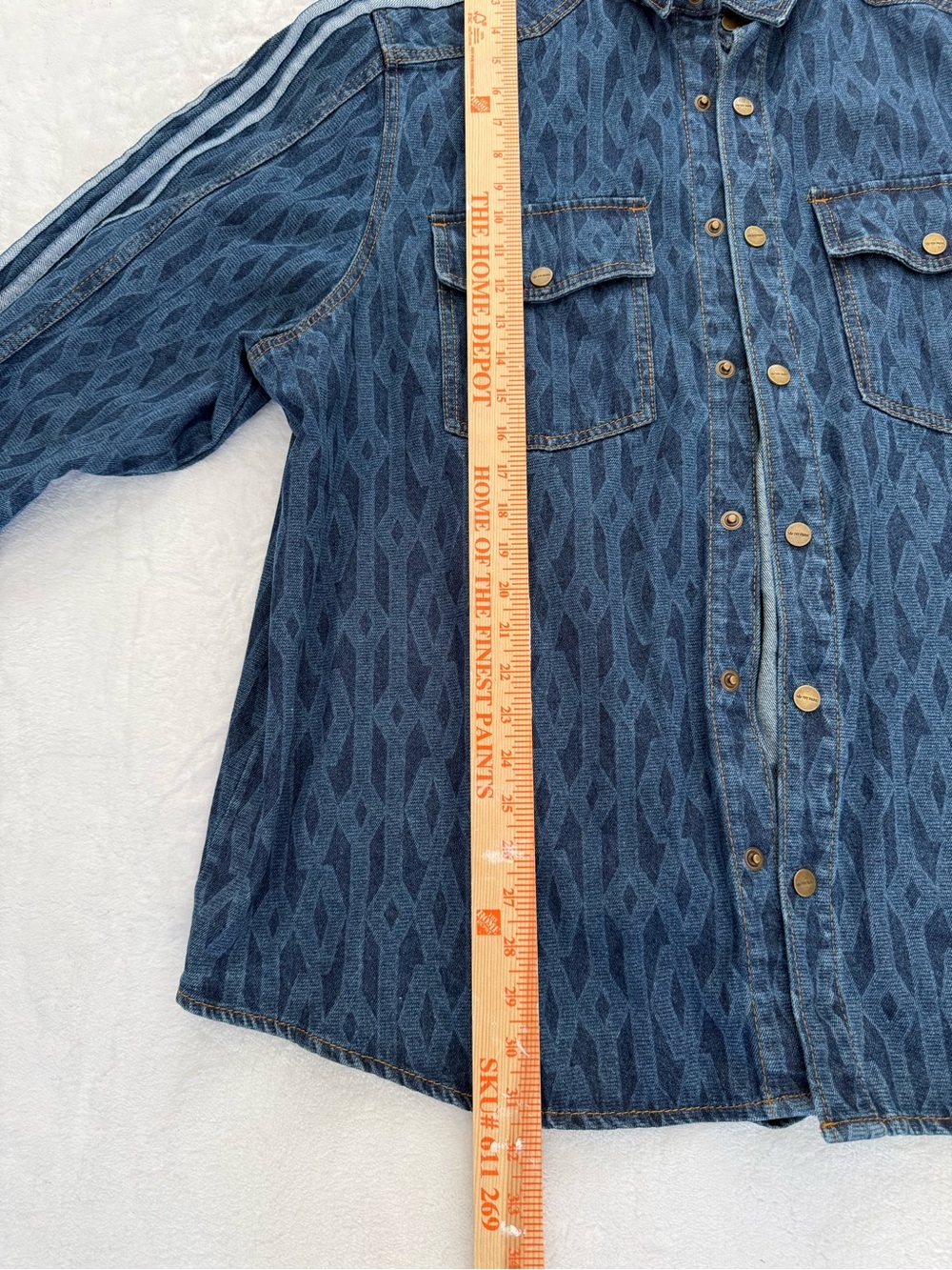Adidas x Ivy Park Monogram L Denim Shirt Shacket Oversize Unisex Beyonce Stripes - Picture 6 of 12